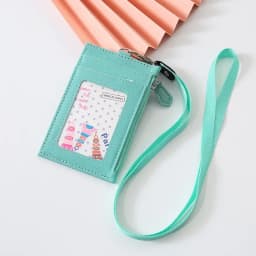 Leather Credit Card Holder with Neck Lanyard Women Men Multi-card Coin Money Key Card Wallet Student Bus ID Card Bags Purse Bag
