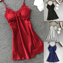 Ladies Sexy Silk Satin Night Dress Sleeveless Nighties V-neck Nightgown Nightdress Lace Sleepwear Nightwear for Women Sleep Tops