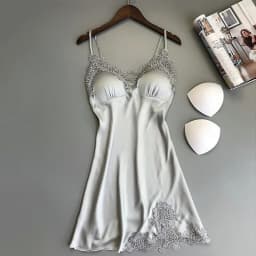 Ladies Sexy Silk Satin Night Dress Sleeveless Nighties V-neck Nightgown Nightdress Lace Sleepwear Nightwear for Women Sleep Tops