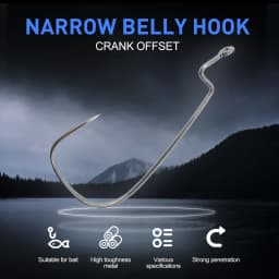 ESFISHING Narrow Belly Offset Hook Carbon Steel Fishing Hooks Crank Worm Hook Barbed for Soft Fishing Lure