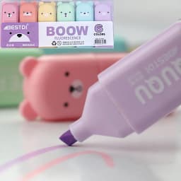 6PCS/Set Bear Mini Fluorescent Highlighter Pen Kawaii Pastel Marker Pens Stationery Material Escolar Papelaria School Supplie