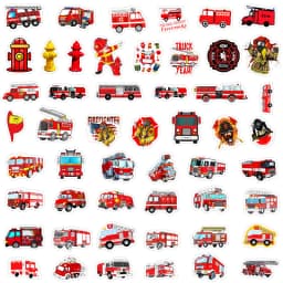 10/25/50pcs Fire Engine Truck Graffiti Stickers Firefighter for Scrapbook Suitcase Water Bottle Phone Laptop Car Skateboard