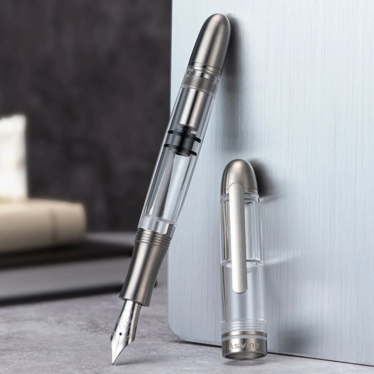 Asvine P36 Piston Filling Fountain Pen Bock / Asvine EF/F/M/Stub 1.1 Nib, Titanium & Acrylic Smooth Writing Office Gift Pen