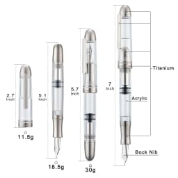 Asvine P36 Piston Filling Fountain Pen Bock / Asvine EF/F/M/Stub 1.1 Nib, Titanium & Acrylic Smooth Writing Office Gift Pen