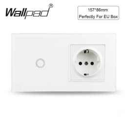 Touch Light Switch With EU Wall Socket Black 1 Gang 1 Way Led Interruptor Crystal Dark Blue Backlight Wallpad Home Improvemet