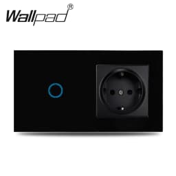 Touch Light Switch With EU Wall Socket Black 1 Gang 1 Way Led Interruptor Crystal Dark Blue Backlight Wallpad Home Improvemet