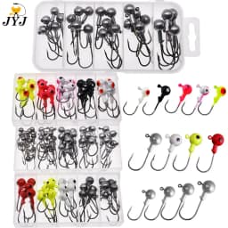 WODJYJ a box 1g 1.5g 2g 3g 3.5g fishing hook jig round head hook with mix colors , fishing tackle hook for soft grub worm baits