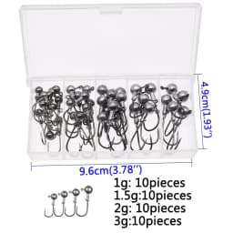 WODJYJ a box 1g 1.5g 2g 3g 3.5g fishing hook jig round head hook with mix colors , fishing tackle hook for soft grub worm baits