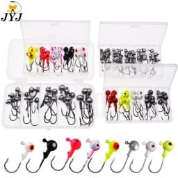 WODJYJ a box 1g 1.5g 2g 3g 3.5g fishing hook jig round head hook with mix colors , fishing tackle hook for soft grub worm baits