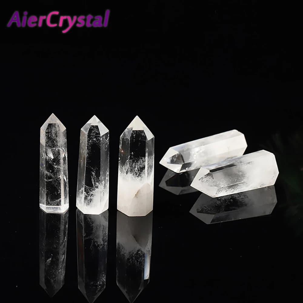 Natural Transparent Quartz Column Transparent White Crystal Hexagonal Obelisk 50-80mm Wandstone Room Living Room Decoration Gift
