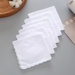 10Pcs Wedding Season Christmas 28cm White Cotton Crescent Edge Handkerchief Thin Combed
