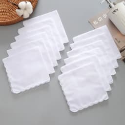 10Pcs Wedding Season Christmas 28cm White Cotton Crescent Edge Handkerchief Thin Combed