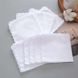 10Pcs Wedding Season Christmas 28cm White Cotton Crescent Edge Handkerchief Thin Combed