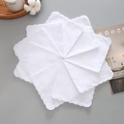 10Pcs Wedding Season Christmas 28cm White Cotton Crescent Edge Handkerchief Thin Combed
