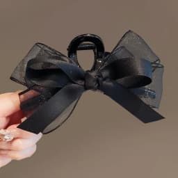 1pc Black mesh bow, grab clip, multiple hair clips, high-end headpiece, elegant shark clip