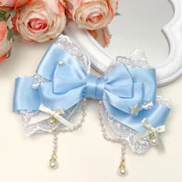 Exquisite and Sweet Lace Pearl Chain Big Bow Pearl Pink Cute Princess Headpiece Hair Clip Accessories Lolita Headpiece Hair Clip