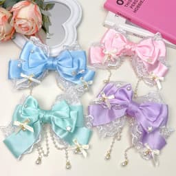 Exquisite and Sweet Lace Pearl Chain Big Bow Pearl Pink Cute Princess Headpiece Hair Clip Accessories Lolita Headpiece Hair Clip