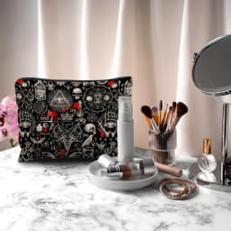 1pc Gothic Makeup Bag with Gothic Symbols (Pentagrams, Skulls, Bats, Occult) - Black & Red Gothic Cosmetic Case