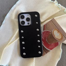Personality Advanced Silver Round Rivet Solid Color Leather Shock Proof Phone Cover for iPhone 17Pro Max 16 15 14 13 Pro Max Cas