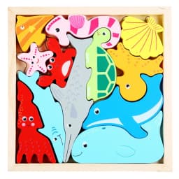 Children Montessori Wooden Toys Block Cartoon Animal Three-dimensional Jigsaw Puzzle Early Education Grab Board 3d Puzzle Toys