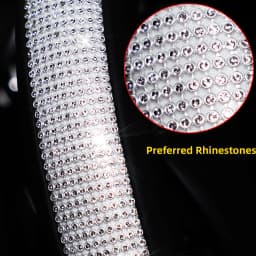Women's PU Leather Car Interior Wheel Cover with Flashing Mesh Rhinestones for 14.5-15 Inch Car Accessories