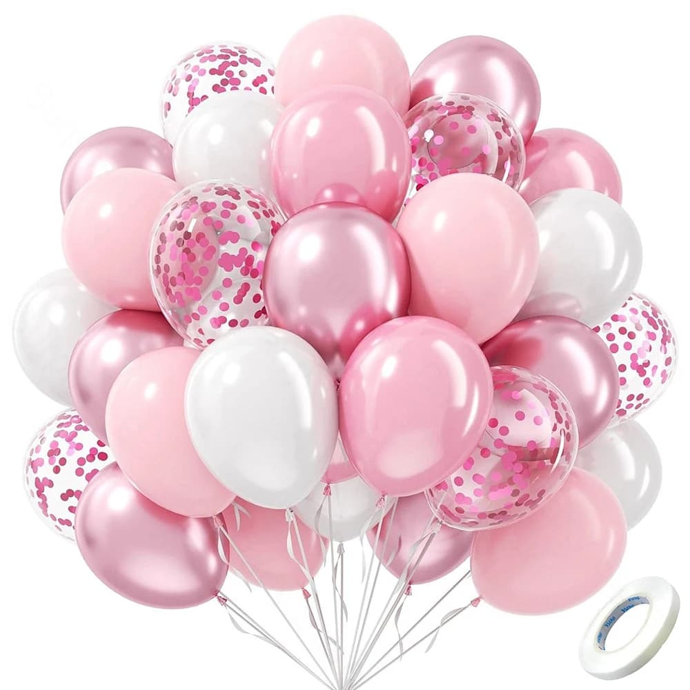 Pastel Pink White Latex Balloons Set Metallic Pink Confetti Balloon Wedding Bridal Shower Baby Shower Girls Birthday Decorations