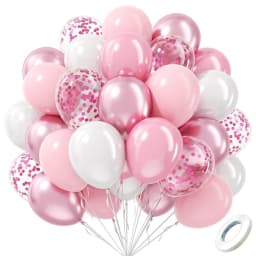 Pastel Pink White Latex Balloons Set Metallic Pink Confetti Balloon Wedding Bridal Shower Baby Shower Girls Birthday Decorations