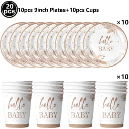 Hello Baby Gender Reveal Party Supplies Disposable Tableware Paper Plates Napkins Cups Cake Topper Baby Shower Party Decors