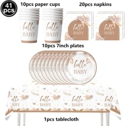 Hello Baby Gender Reveal Party Supplies Disposable Tableware Paper Plates Napkins Cups Cake Topper Baby Shower Party Decors
