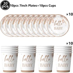 Hello Baby Gender Reveal Party Supplies Disposable Tableware Paper Plates Napkins Cups Cake Topper Baby Shower Party Decors