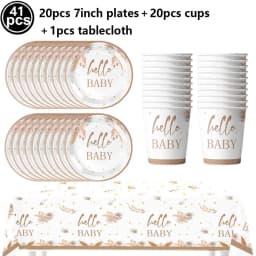 Hello Baby Gender Reveal Party Supplies Disposable Tableware Paper Plates Napkins Cups Cake Topper Baby Shower Party Decors