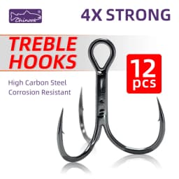 12pcs Chinook Fishing Hooks Treble 4X Strong High Carbon Steel Sea Fishing Hooks for Hard Lures Freshwater Saltwater