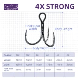 12pcs Chinook Fishing Hooks Treble 4X Strong High Carbon Steel Sea Fishing Hooks for Hard Lures Freshwater Saltwater