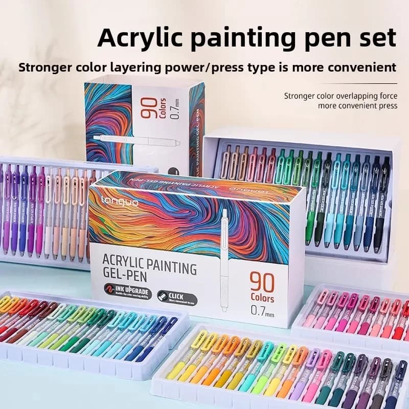 LANGUO 90/6 Colors Press Acrylic Gel Pen Large Capacity 1.0mm Writing Pen Painting Drawing Office School Supplies Stationery