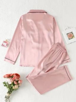 Women Autumn Winter Silk Pajamas Set Casual Soft Breathable and Relaxed Fit Long Shirt Tops and Long Pants Sleepwear
