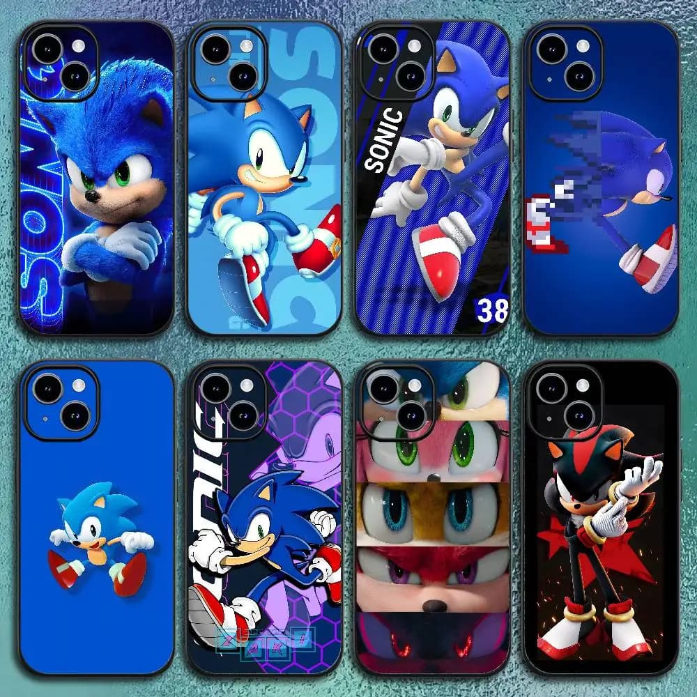 Cartoon Hedgehog S-Sonices Phone Case For IPhone12 13 14 15 16 17Pro Max Plus Classic Black Soft Shell