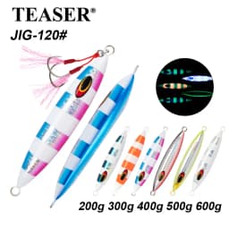 TEASER J120 200g-600g Saltwater Fishing Metal Jig Bait Luminous Jigging Lure Artificial Fast Sinking Fishing Metal Jigging Lure
