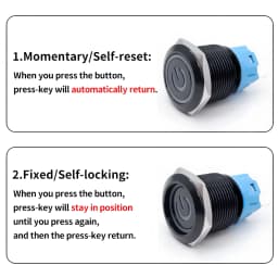 16/19/22MM Two Color LED Black Waterproof Metal Button Switch Power Symbol Suitable for Cars Ships Motorcycles 6V 12V 24V 220V