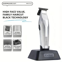 Kemei KM-3023-702 Electric Engraving Scissors with Base High-Speed Long-Battery Life Digital Display Hair Trimmer for Men