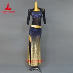 Women New Belly Dance Set Oriental Dance Dance Competition Sequin Costume Top+Fishtail Skirt 2pcs gypsy skirt costume set