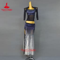 Women New Belly Dance Set Oriental Dance Dance Competition Sequin Costume Top+Fishtail Skirt 2pcs gypsy skirt costume set