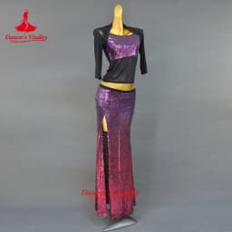 Women New Belly Dance Set Oriental Dance Dance Competition Sequin Costume Top+Fishtail Skirt 2pcs gypsy skirt costume set
