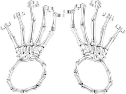 Skeleton Hand Bracelet Halloween Jewelry Decoration Skull Skeleton Hands with Snake Full Finger Rings for Women Men Punk