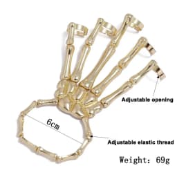 Skeleton Hand Bracelet Halloween Jewelry Decoration Skull Skeleton Hands with Snake Full Finger Rings for Women Men Punk
