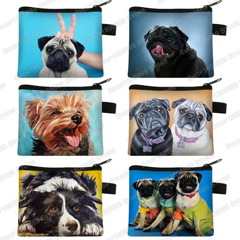 Cute Pug Dog Pattern Coin Purses Women Lovely Pet Animal Mini Wallet Ladies Key Credit Card Bag Small Lipstick Bags Gift
