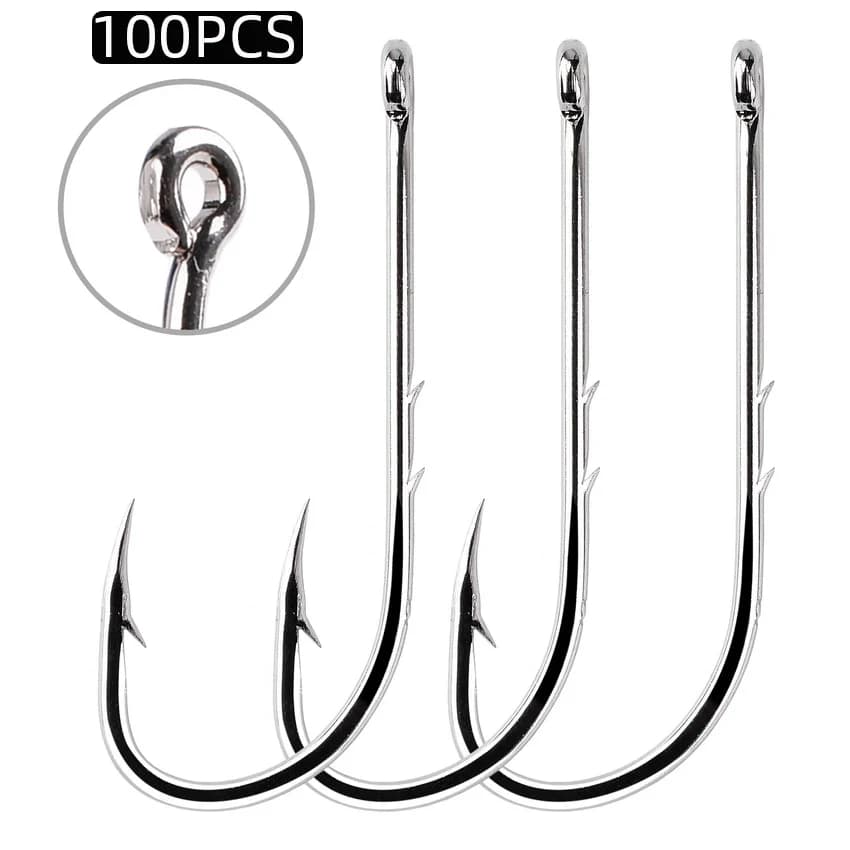 Long Shank Hooks For Fishing 100pcs 1/0#-6/0# High Carbon Steel Sharp Barbed Offset Narrow Bait Hook Fishing Tackle Accessories