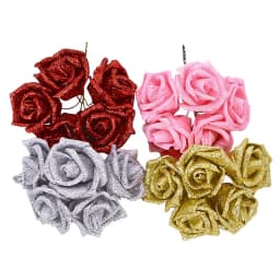 10/20pcs Glitter Foam Rose Artificial Flower Bridal Bouquet For Wedding Party Decor DIY Wreath Scrapbook Supplies Fake Flowers