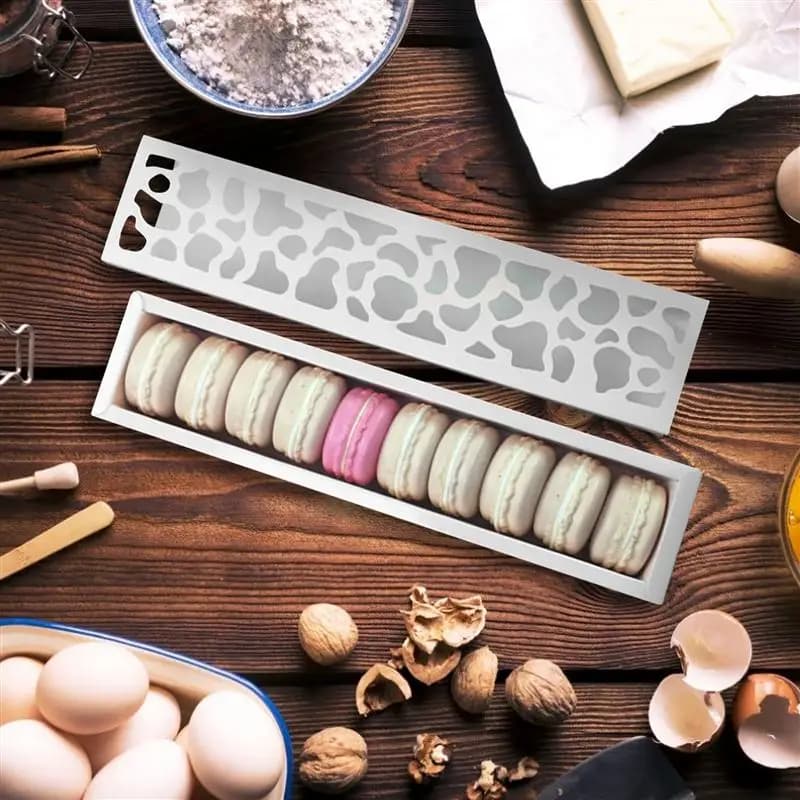10pcs Rectangular Macaron Box Cookies Paper Box Dessert Packing Boxes For Bakery Cut Out Long Cake Packing Box