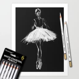 Dainayw White Charcoal Pencils Drawing Set, 6 Pcs Smooth Soft & Medium Sketching Pencil for Highlighting Art Supplies