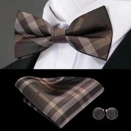 Hi-Tie Jacquard Silk Black Gold Striped Mens Bowtie Adult Bow Tie Hankerchief Cufflinks Set Pre-tied Men Butterfly Bowknot Gift